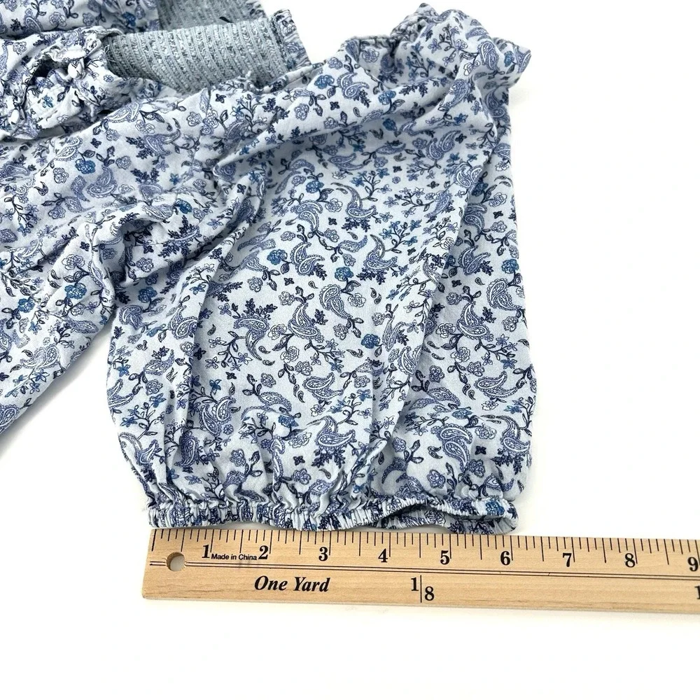 Cottagecore Blue Floral Peasant Top L Petite‎ Puff Sleeve Milkmaid Boho Romantic